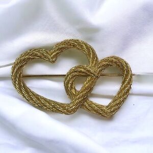Vintage DIOR Double Heart Brooch Pin
